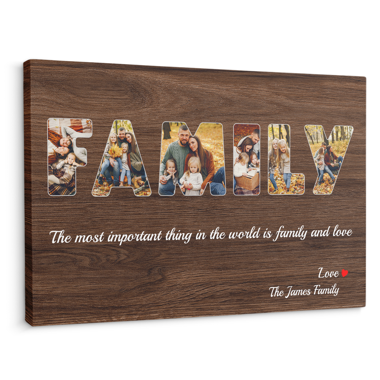 Family Custom Photo - Customizable Dark Wood Background Canvas