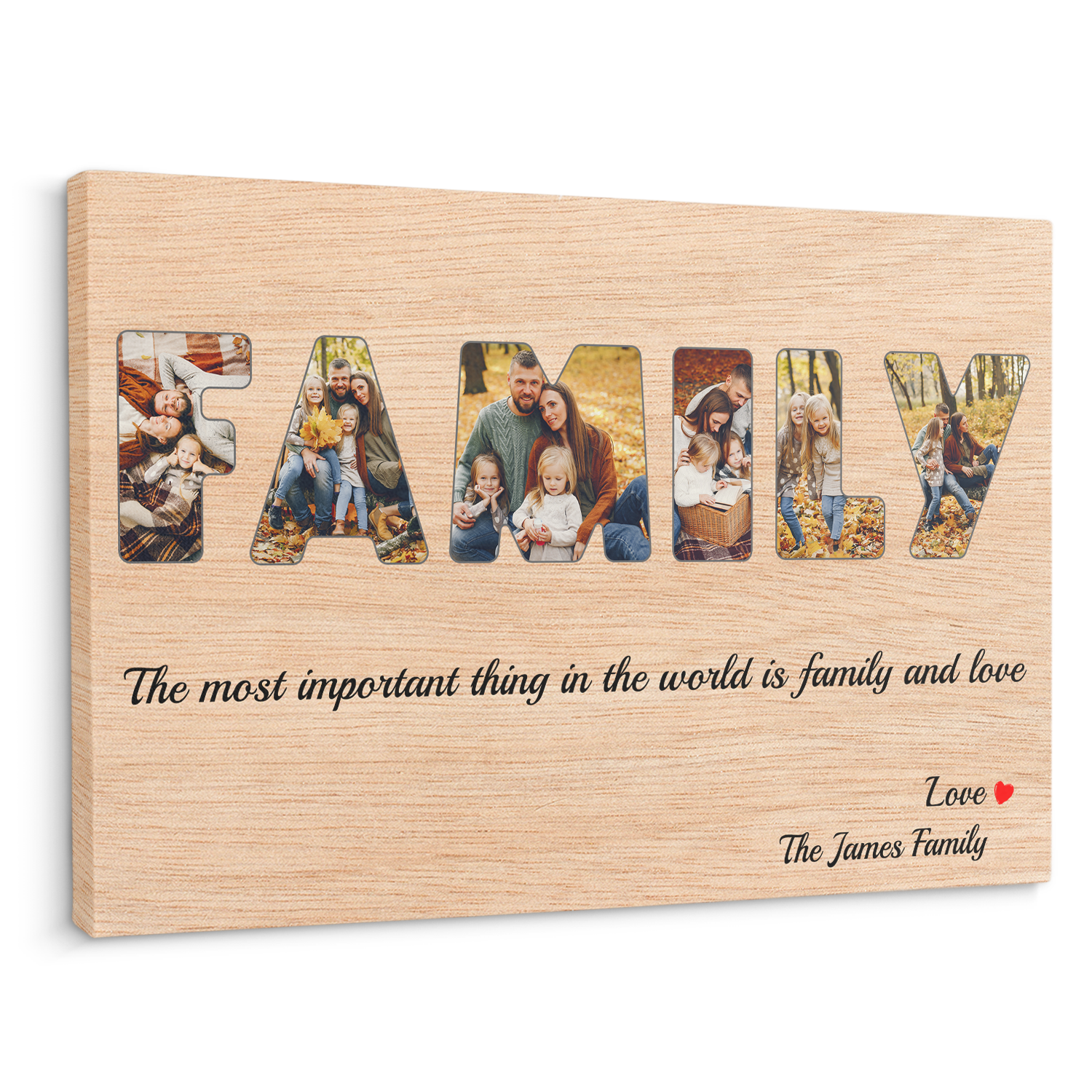 Family Custom Photo - Customizable Light Wood Background Canvas