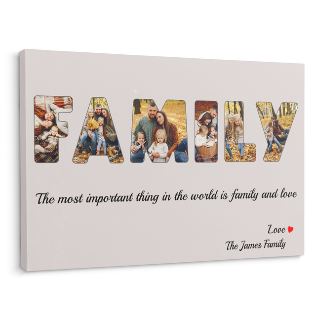 Family Custom Photo - Customizable Light Grey Background Canvas