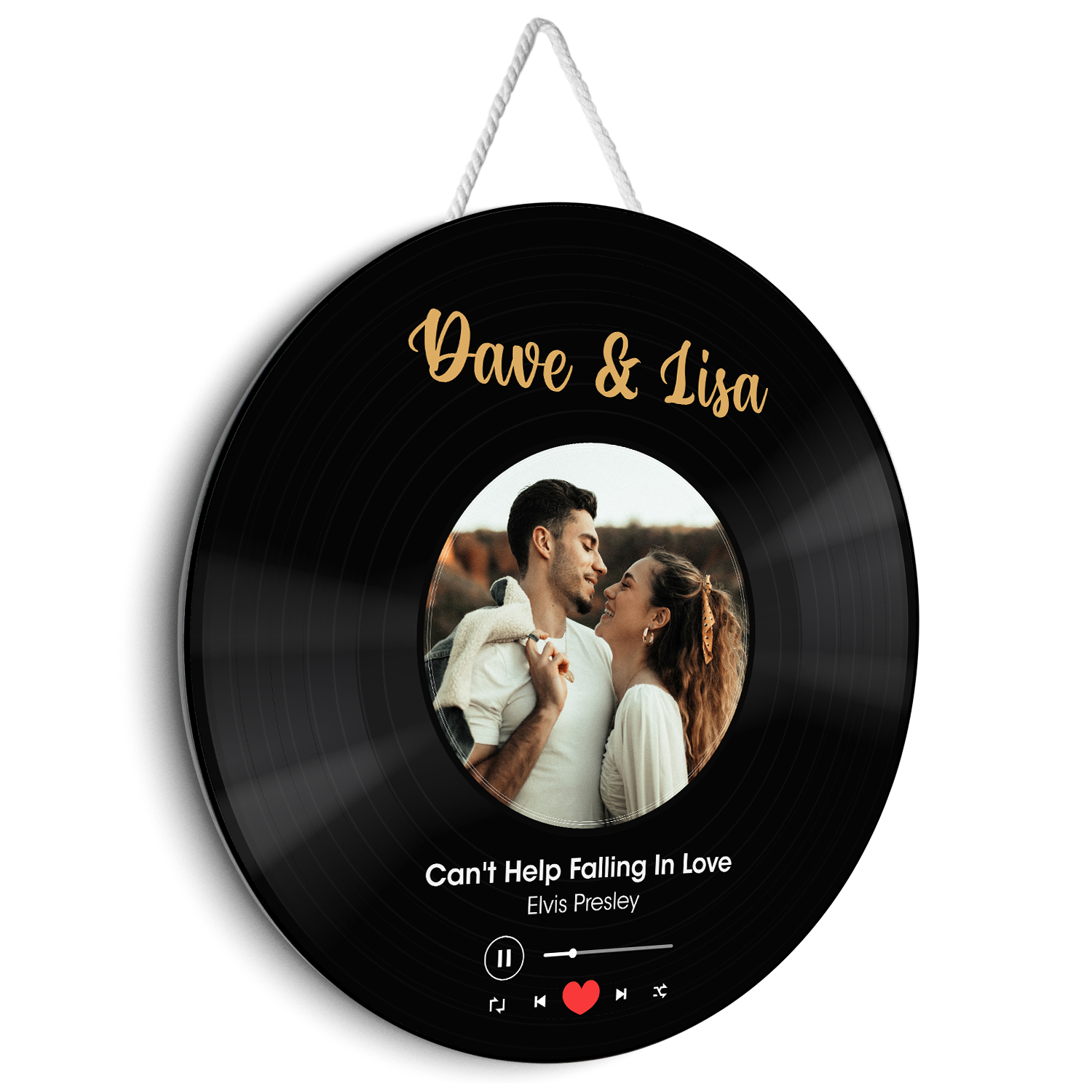 Custom Photo Vinyl Record, Customizable Name And Text, Round Wood Sign