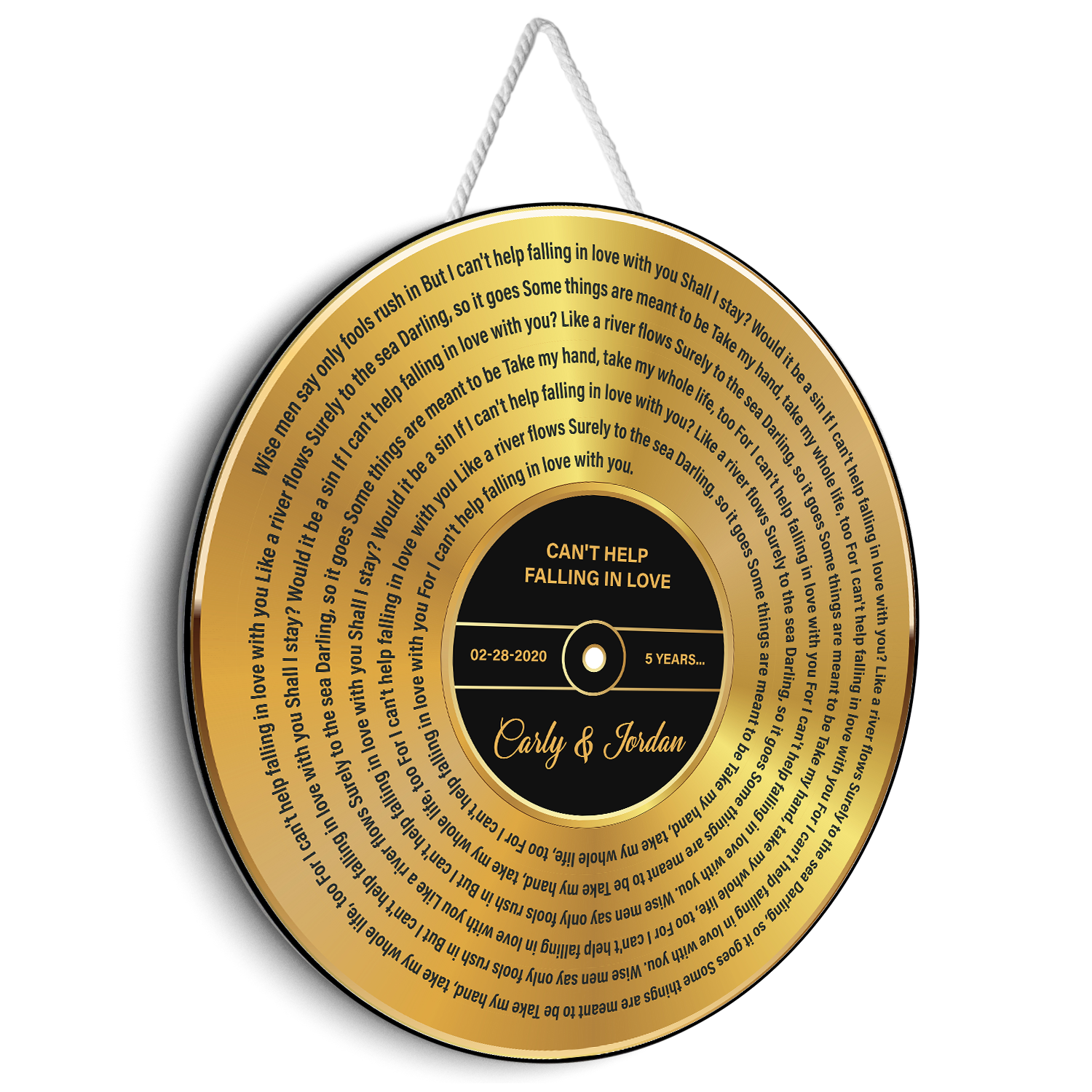 Custom Song Lyrics, Customizable Song Name And Text, Vinyl Record Gold Style, Round Wood Sign