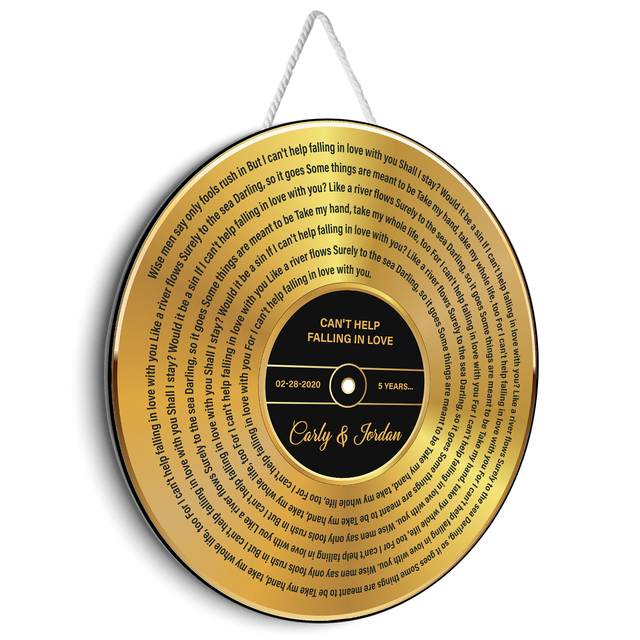 Custom Song Lyrics, Customizable Song Name And Text, Vinyl Record Gold Style, Round Wood Sign