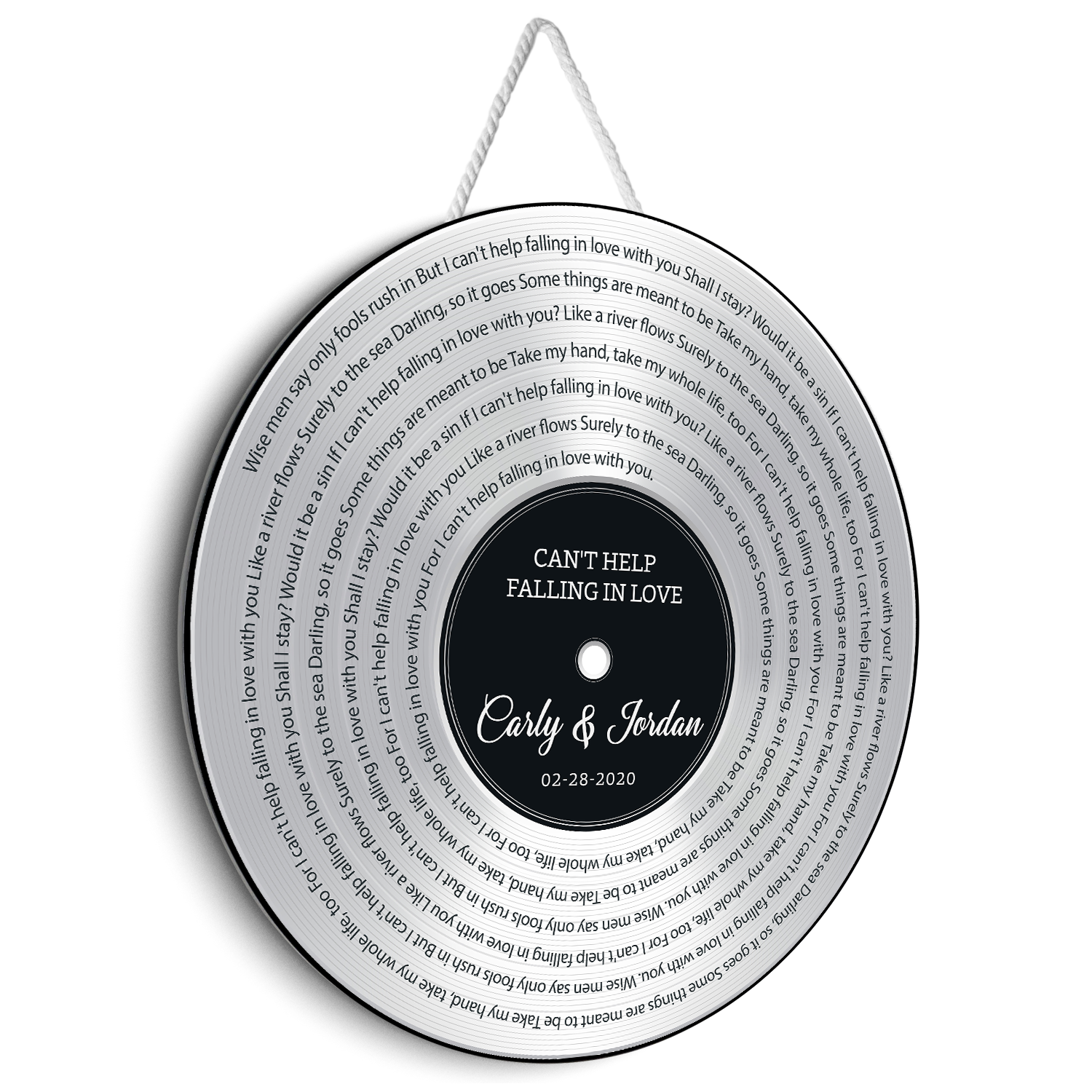 Custom Song Lyrics, Customizable Song Name And Text, Vinyl Record, Silver Style, Round Wood Sign