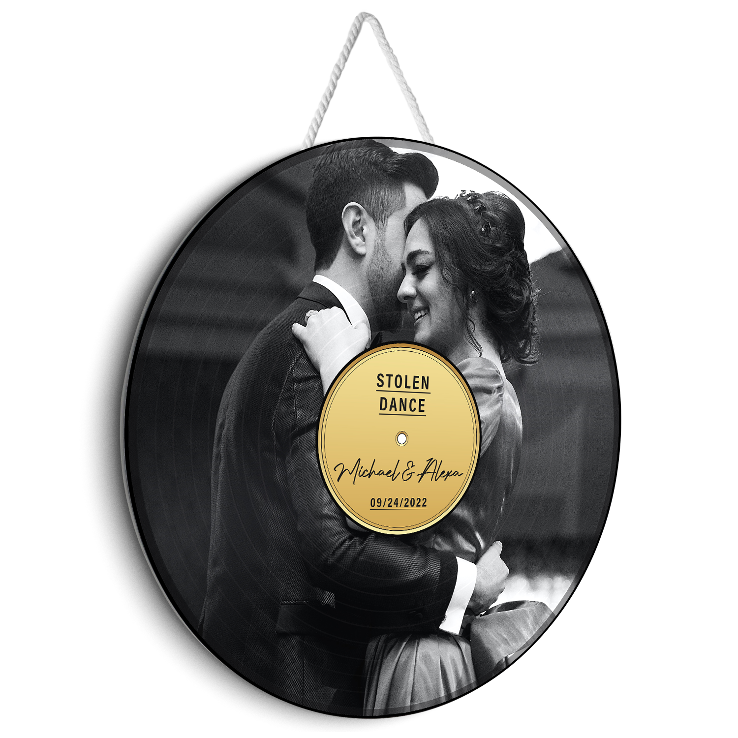 Custom Song Name And Text, Customizable Black & White Photo, Round Wood Sign