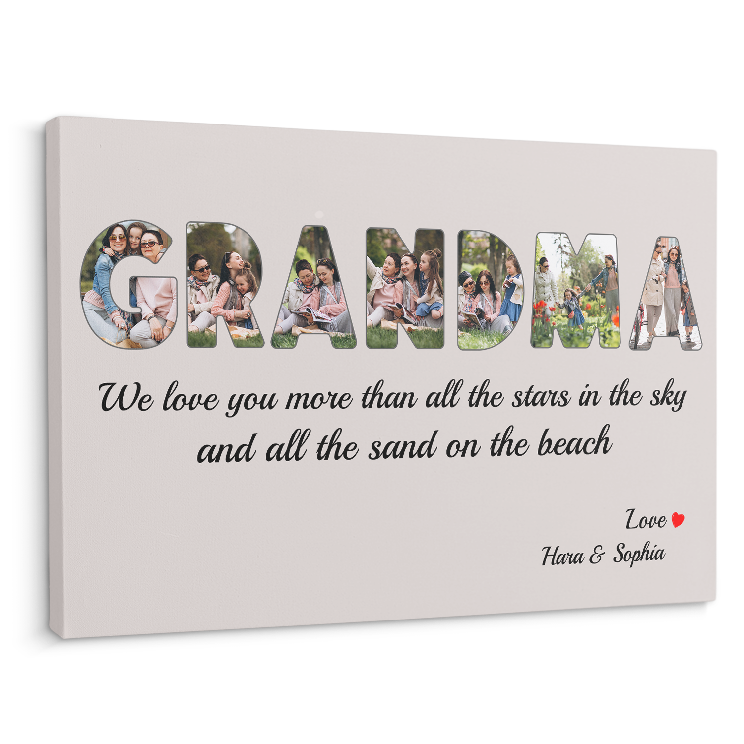 Grandma Custom Photo - Customizable Light Grey Background Canvas