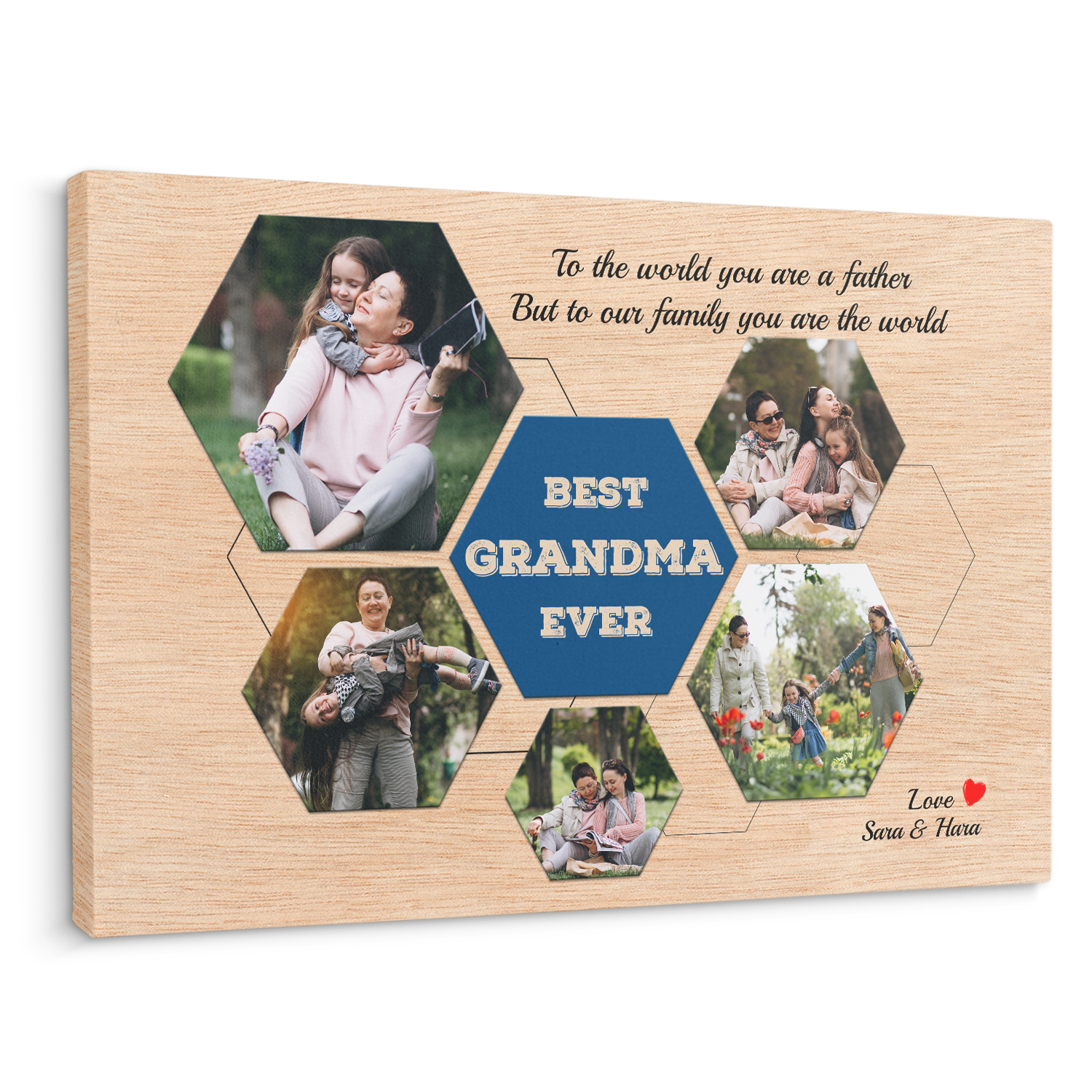 Best Grandma Ever Custom Photo - Customizable Light Wood Background Canvas