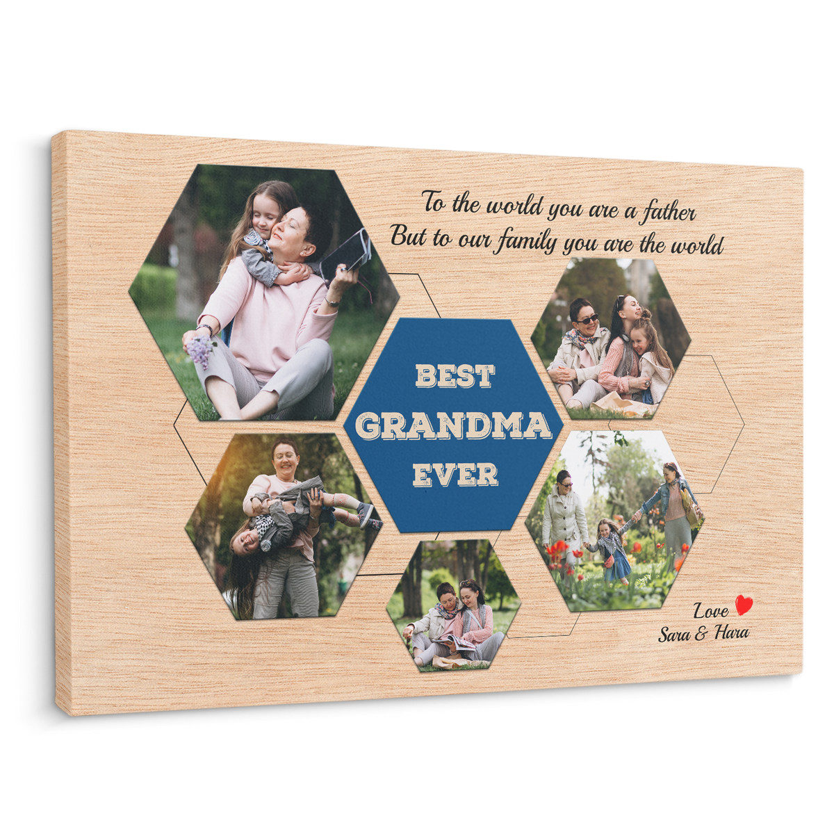 Best Grandma Ever Custom Photo Canvas LightWood Background