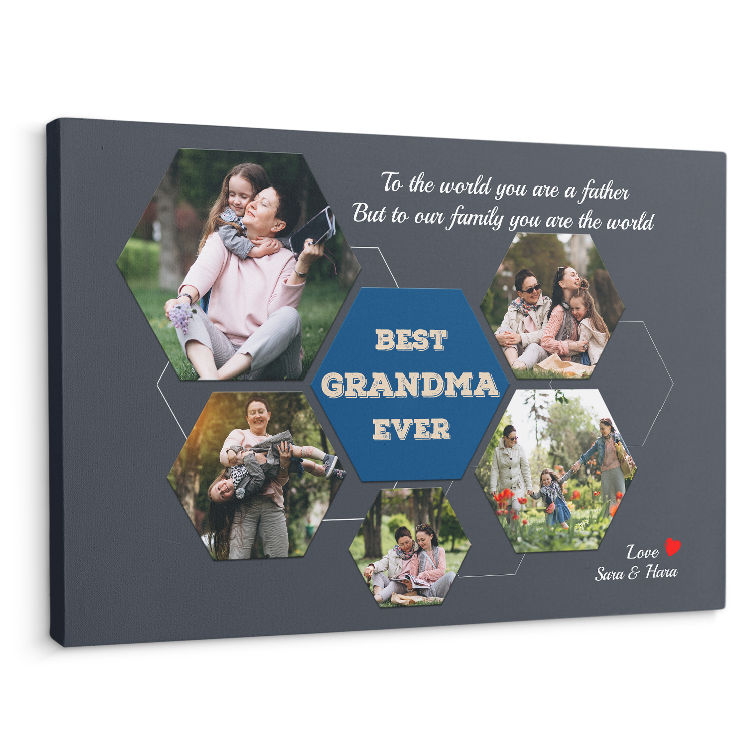 Best Grandma Ever Custom Photo - Customizable Navy Vintage Background Canvas