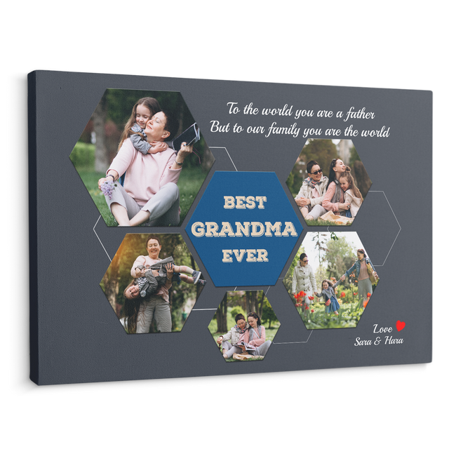 Best Grandma Ever Custom Photo - Customizable Navy Vintage Background Canvas