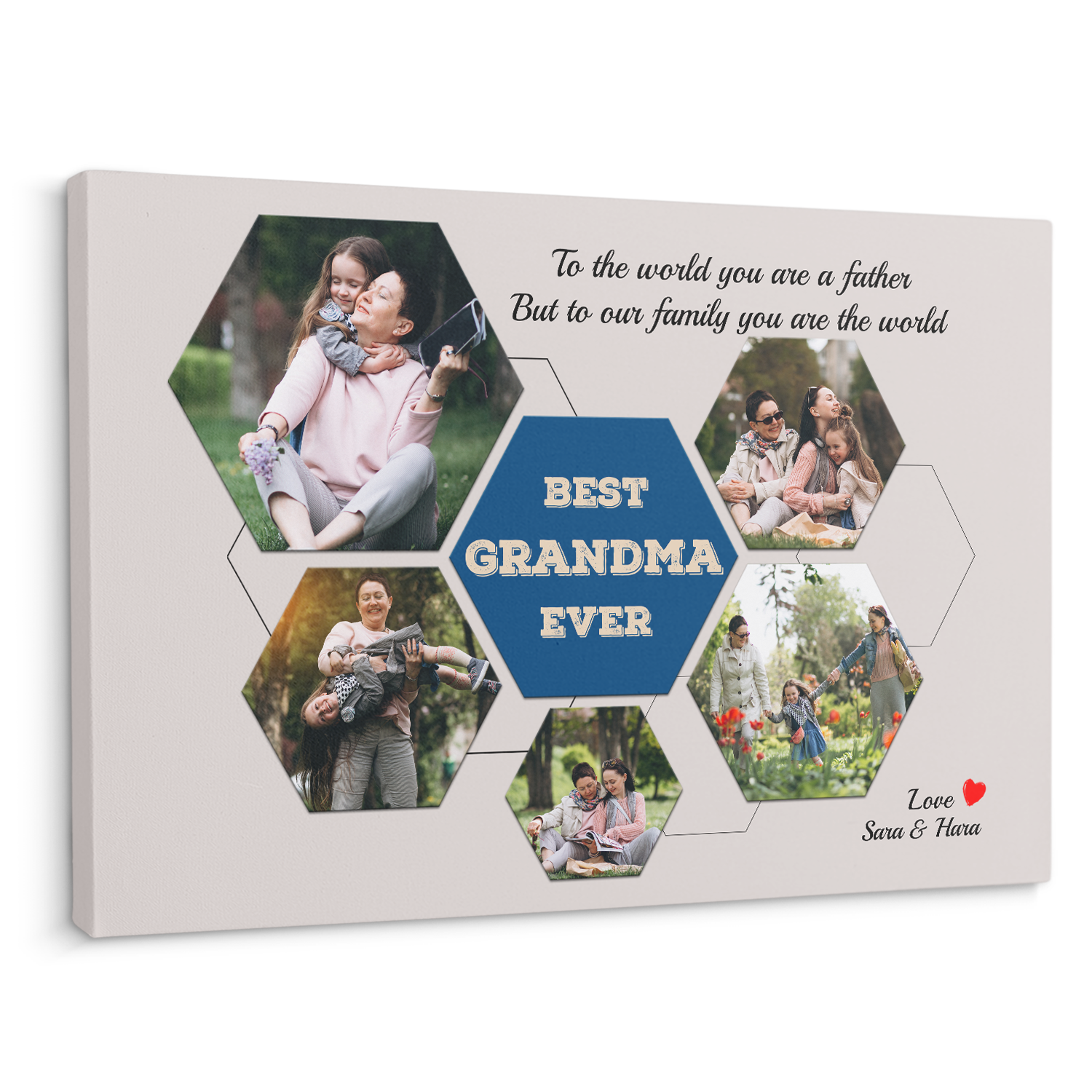 Best Grandma Ever Custom Photo - Customizable Light Grey Background Canvas