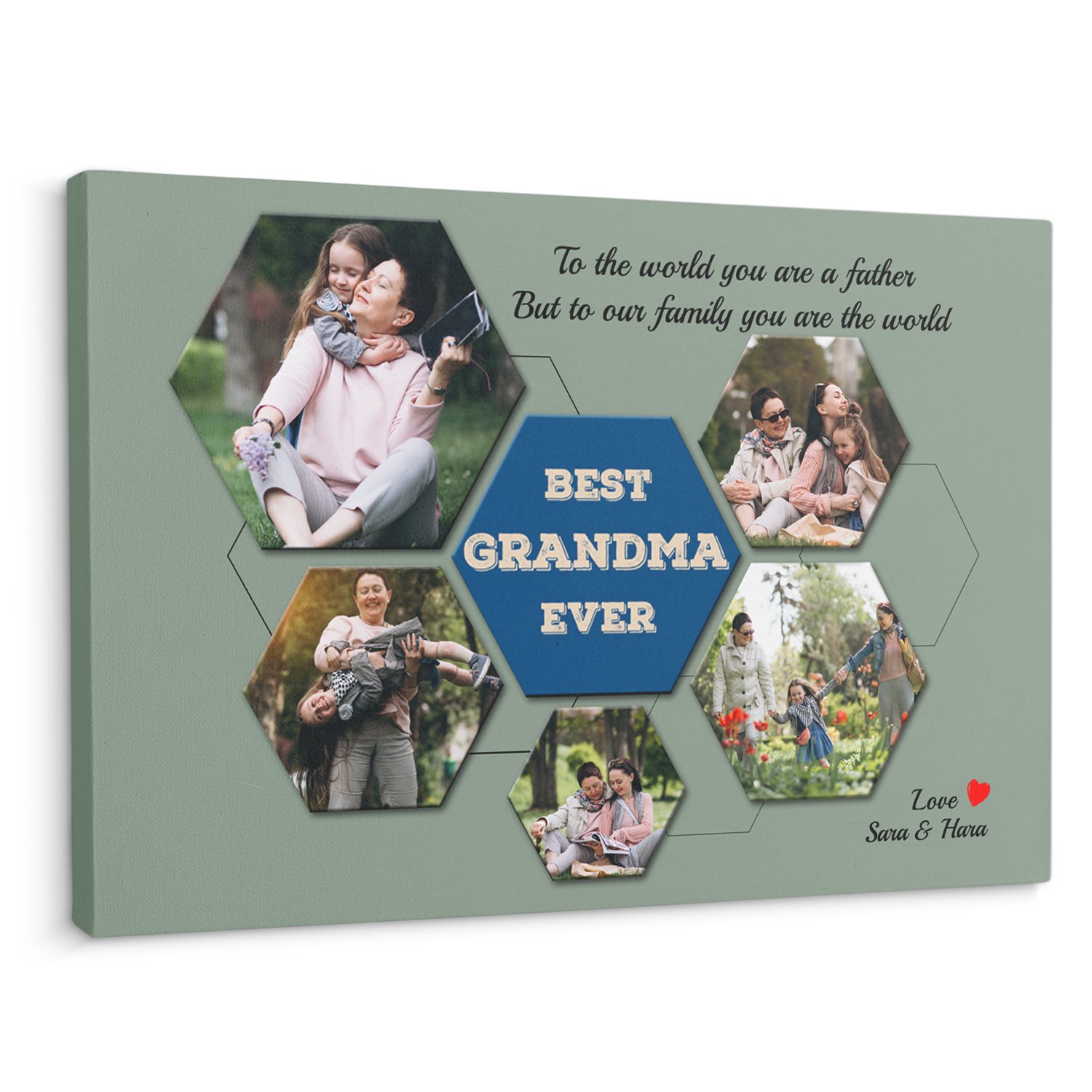 Best Grandma Ever Custom Photo - Customizable Vintage Green Background Canvas