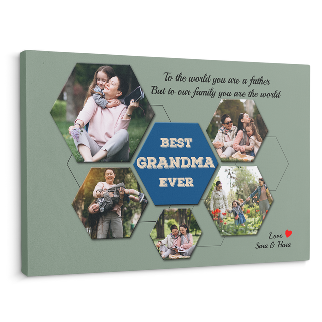 Best Grandma Ever Custom Photo - Customizable Vintage Green Background Canvas