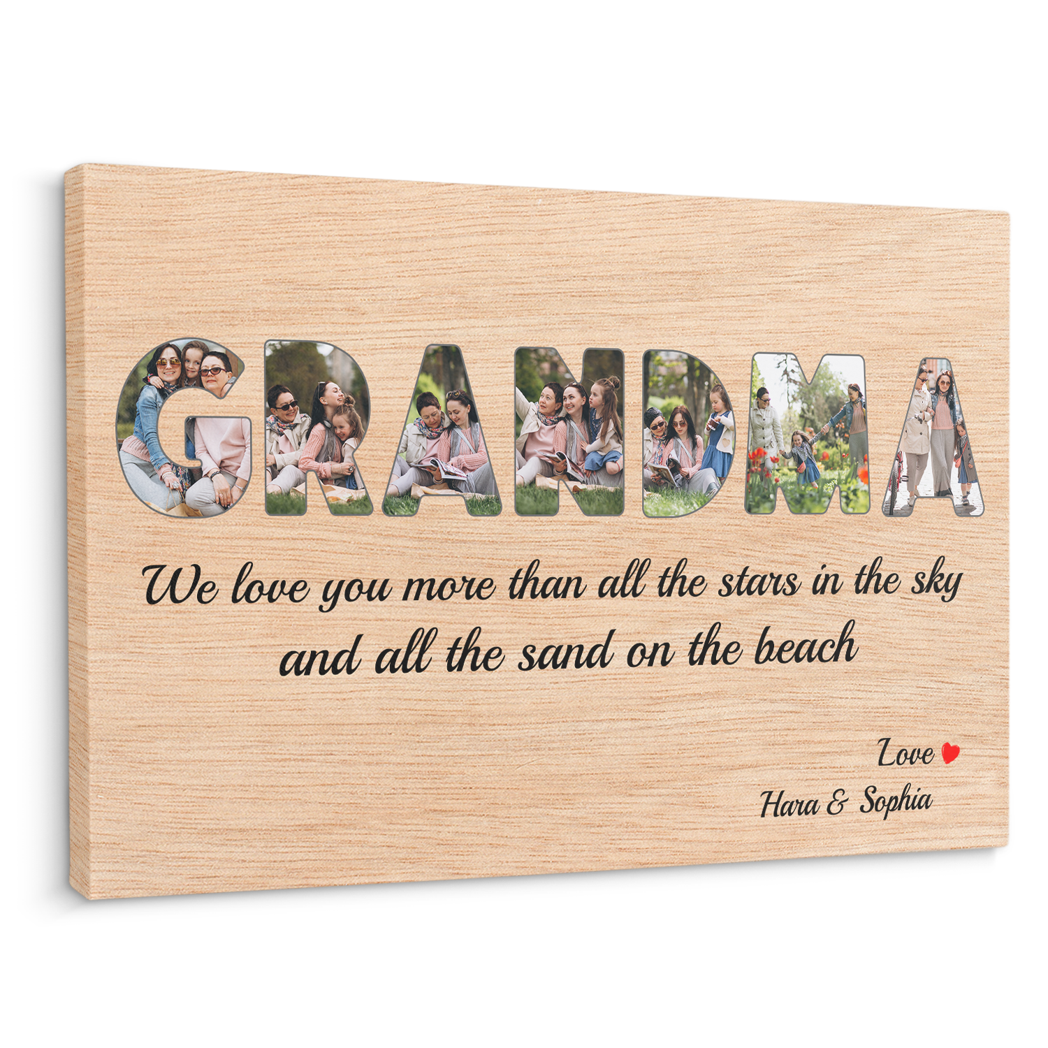 Grandma Custom Photo - Customizable Light Wood Background Canvas