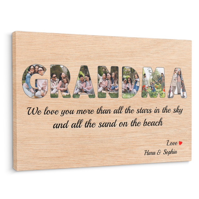 Grandma Custom Photo - Customizable Light Wood Background Canvas