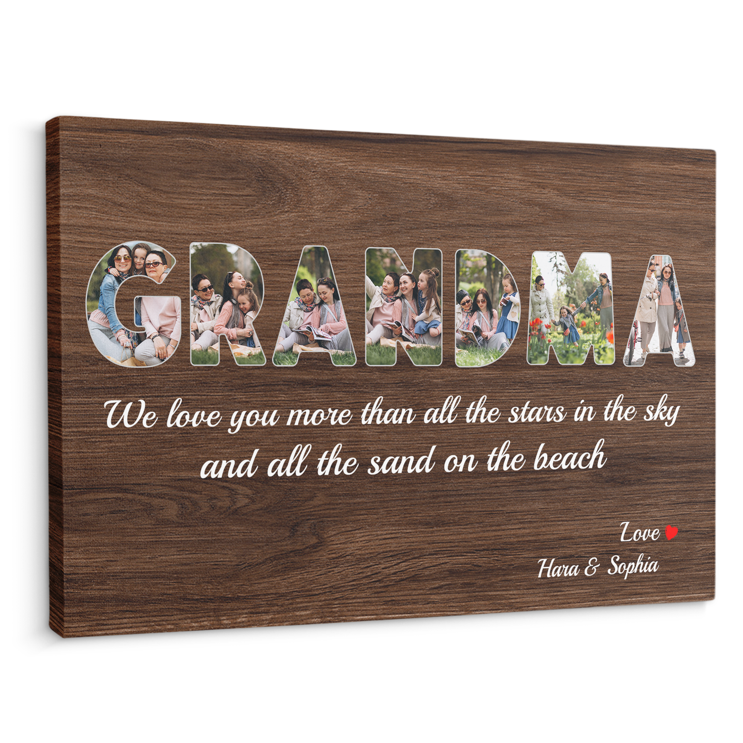 Grandma Custom Photo - Customizable Dark Wood Background Canvas