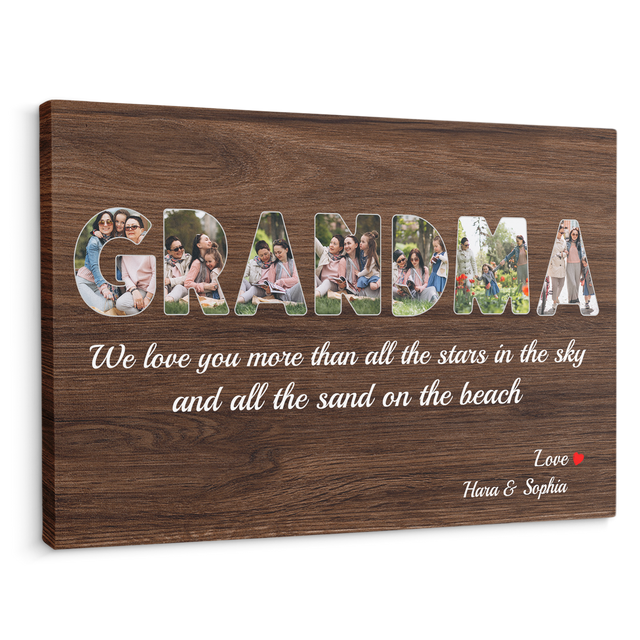 Grandma Custom Photo - Customizable Dark Wood Background Canvas