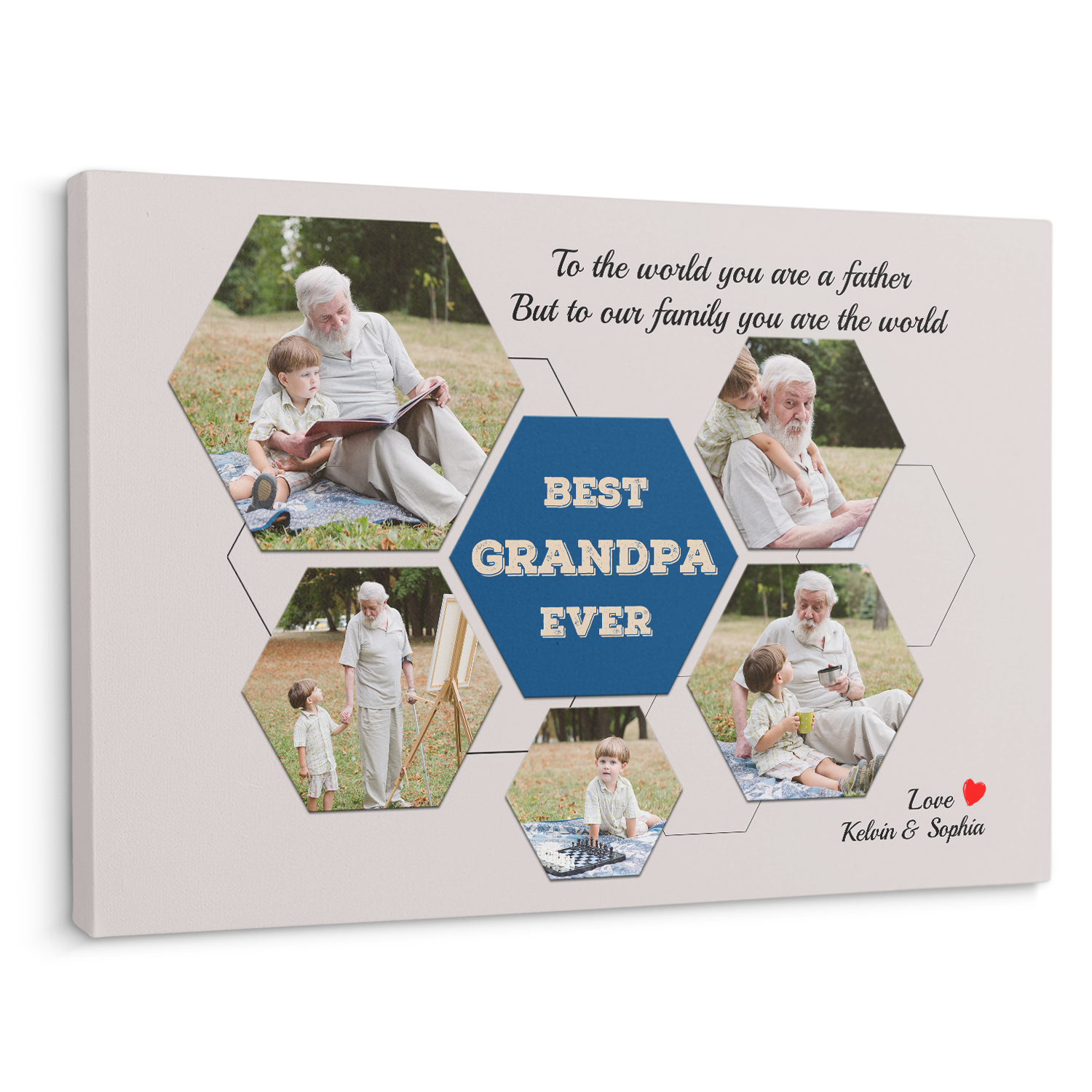Best Grandpa Ever Custom Photo Collage - Customizable Light Grey Style Background Canvas