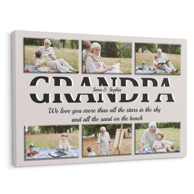 Grandpa Custom Text and Photo - Customizable Light Grey Background Canvas