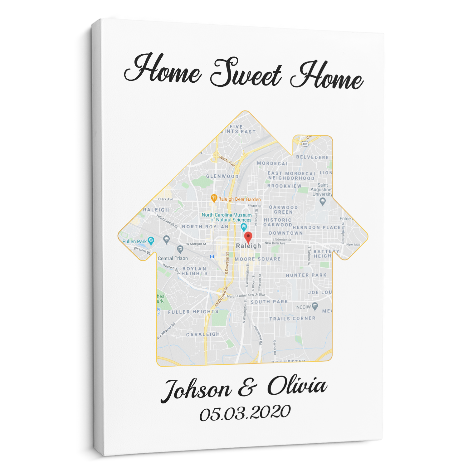 Home Sweet Home Custom Map And Text White Background Canvas