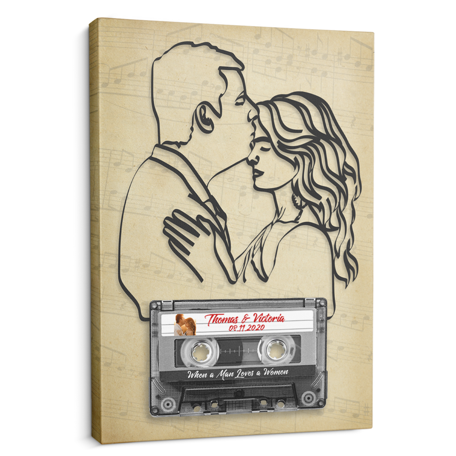 Custom Photo, Song Name, Customizable Name And Date Cassette Tape Canvas Wall Art