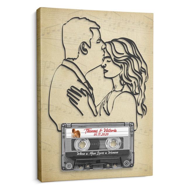 Custom Photo, Song Name, Customizable Name And Date Cassette Tape Canvas Wall Art