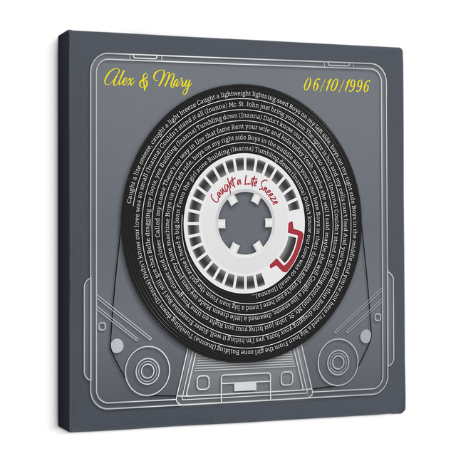 Custom Song Lyrics, Customizable Name And Date, Mixtape Cassette Navy Background Canvas