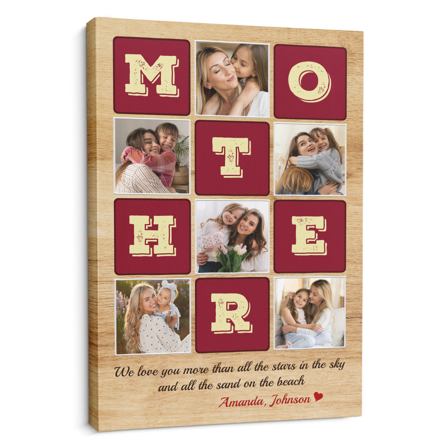 Mother, Custom Photo Collage, Customizable Name Canvas Wall Art