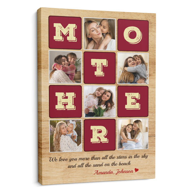 Mother, Custom Photo Collage, Customizable Name Canvas Wall Art