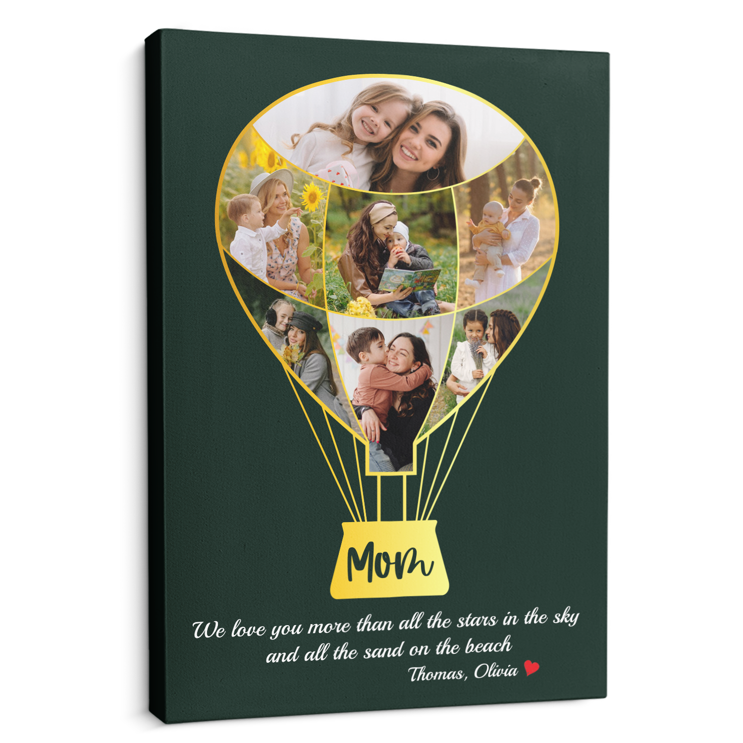Mom Custom Photo Collage, Hot Air Balloon, Customizable Name And Text Canvas Wall Art