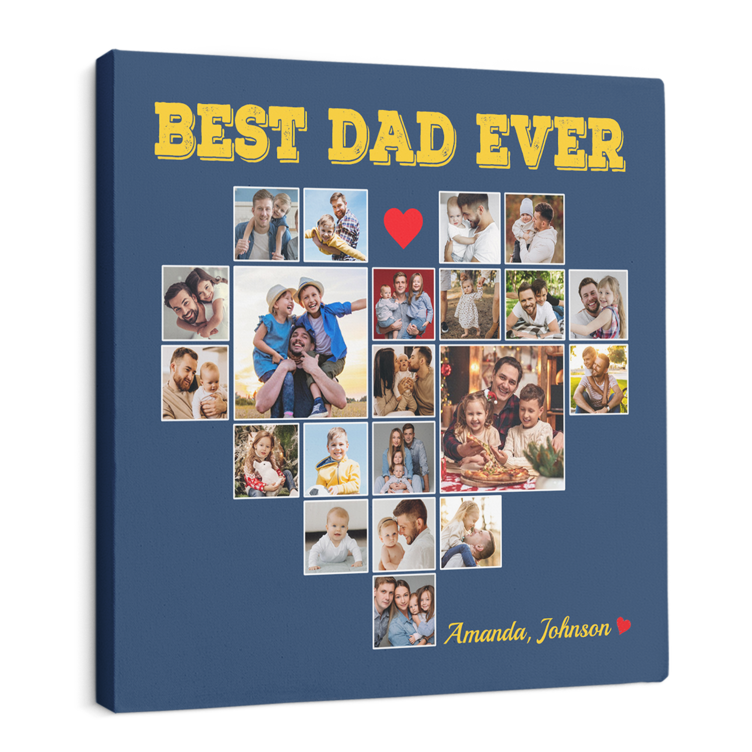 Best Dad Ever, Custom Photo Collage, Heart Shape, 21 Pictures, Canvas Wall Art