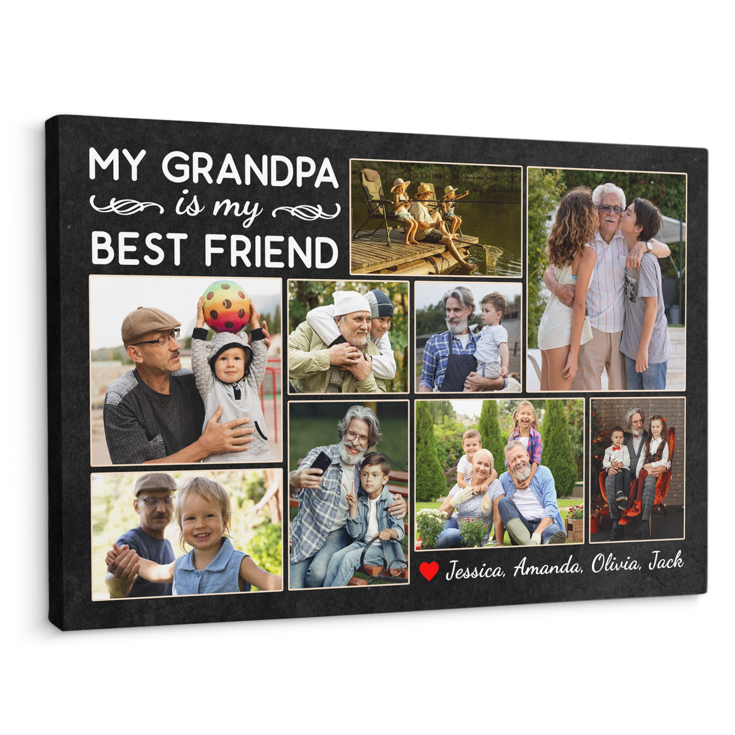 My Grandma Is My Best Friend, Custom Photo Collage, Customizable Name Canvas Wall Art