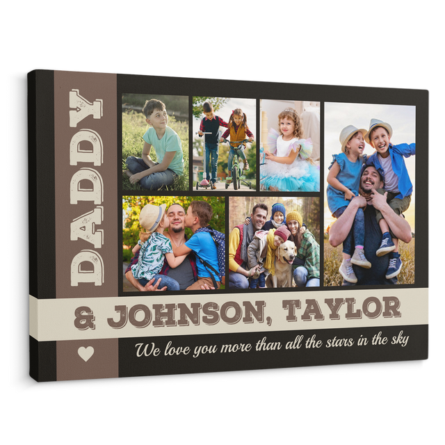 Daddy, Custom Photo, Customizable Name And Text Canvas Wall Art