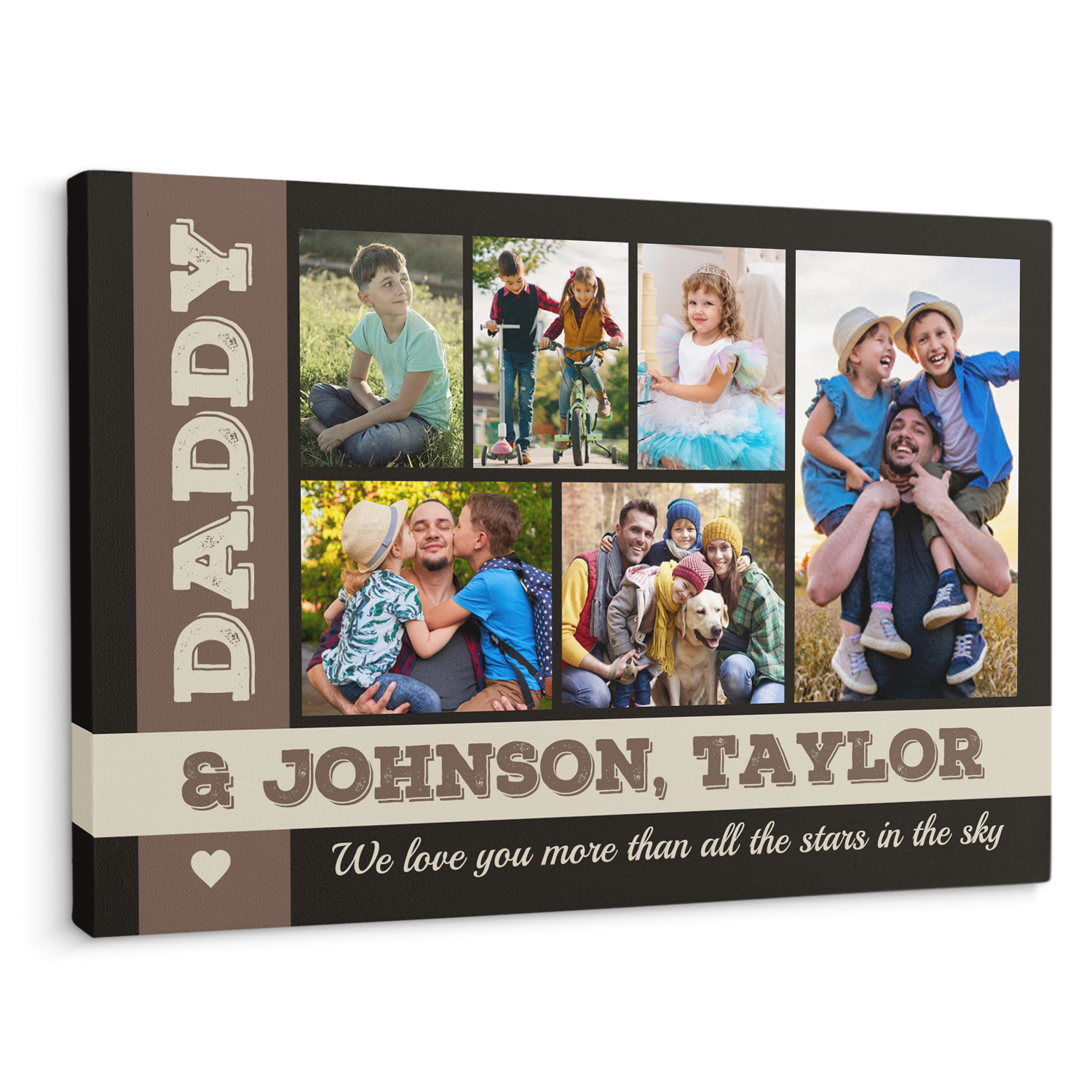Daddy, Custom Photo, Customizable Name And Text Canvas Wall Art