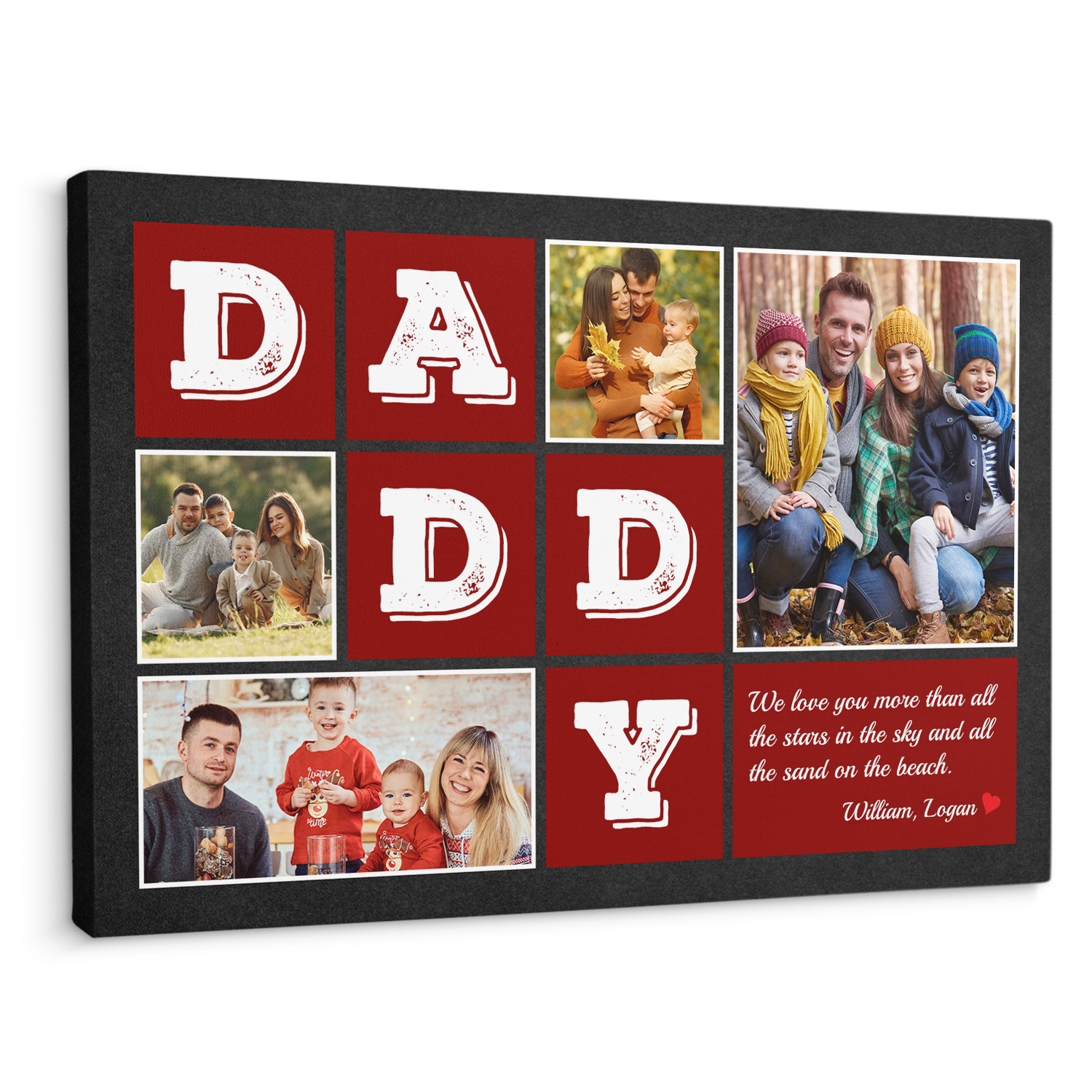 Daddy, Custom Photo, 4 Pictures, Customizable Name And Text Canvas Wall Art