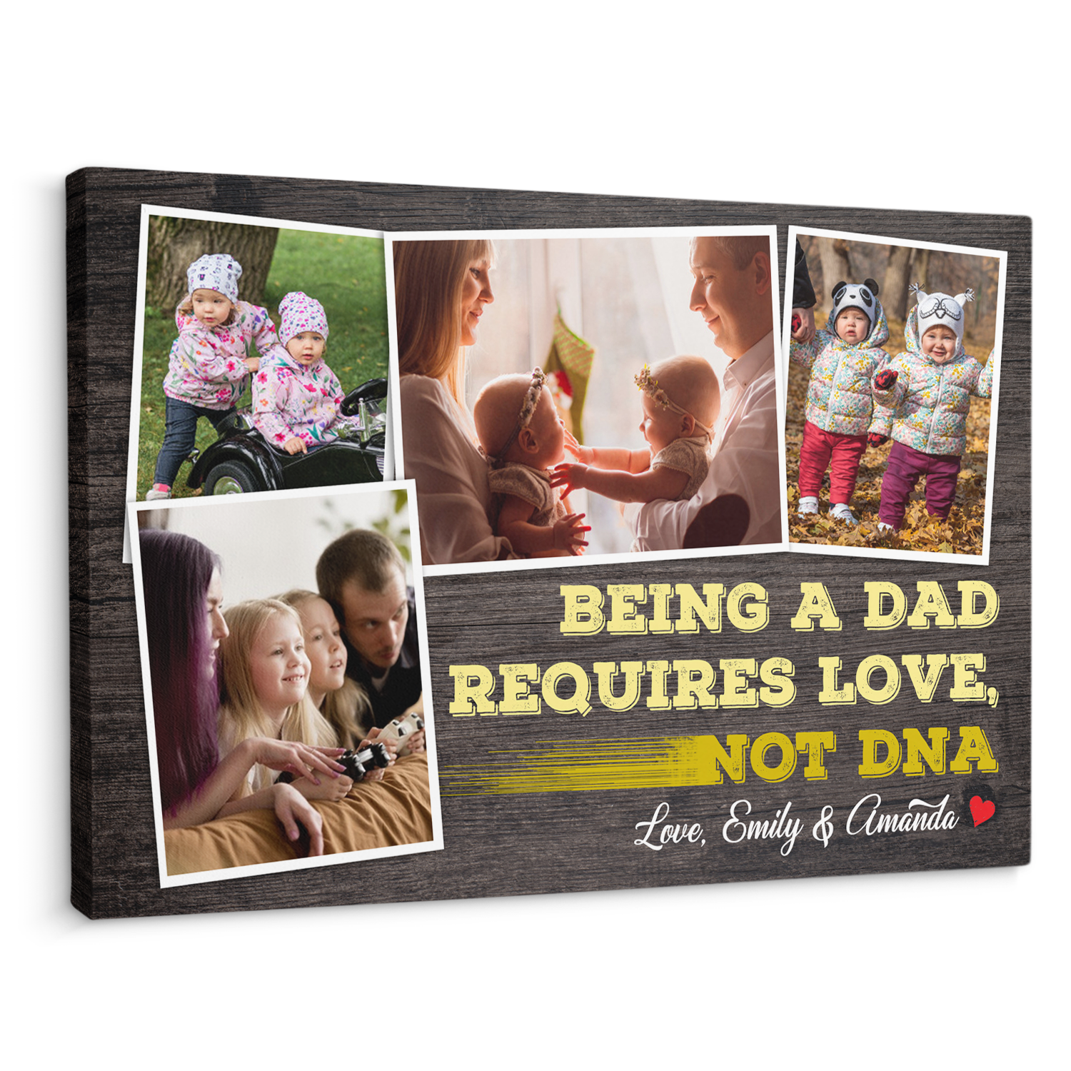 Being A Dad Requires Love, Not DNA, Custom Photo, 4 Pictures, Customizable Name Canvas Wall Art