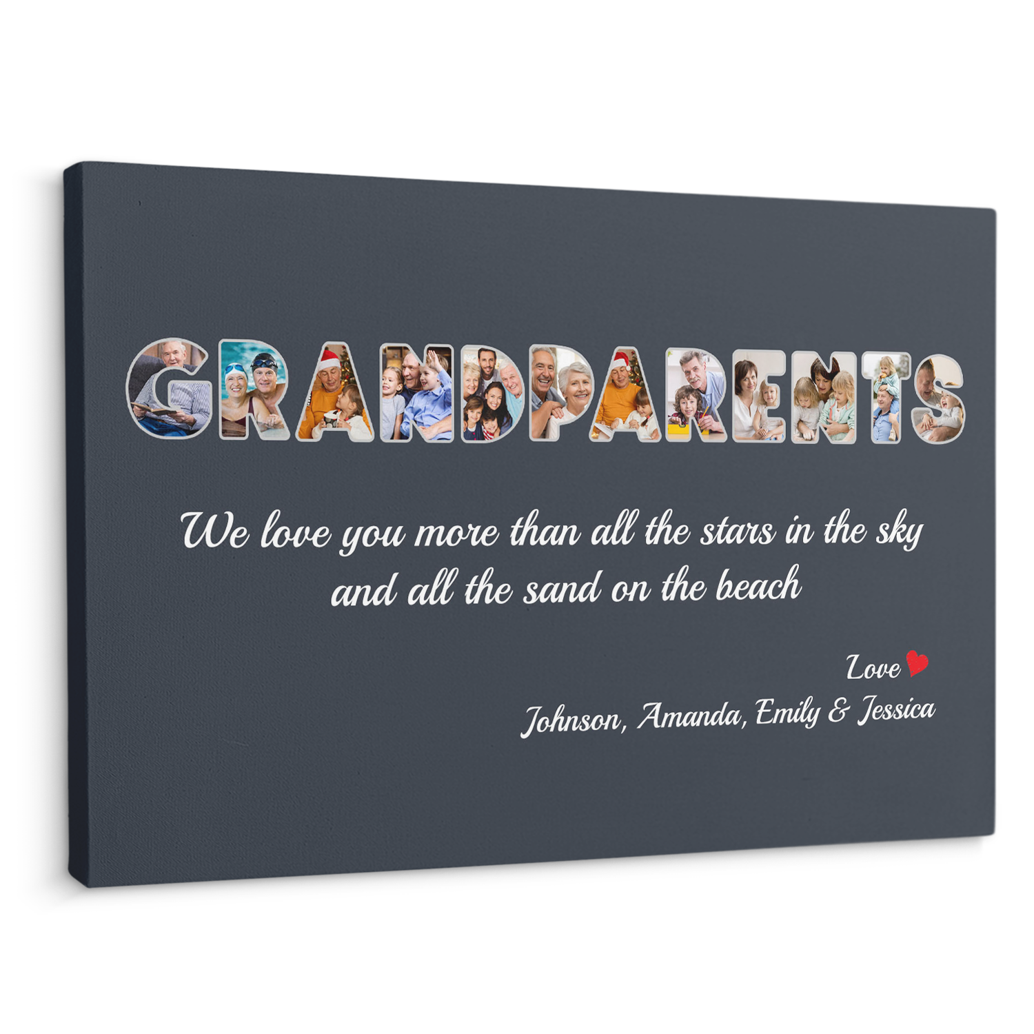 Grandparents Custom Photo - Customizable Name And Text Canvas Wall Art