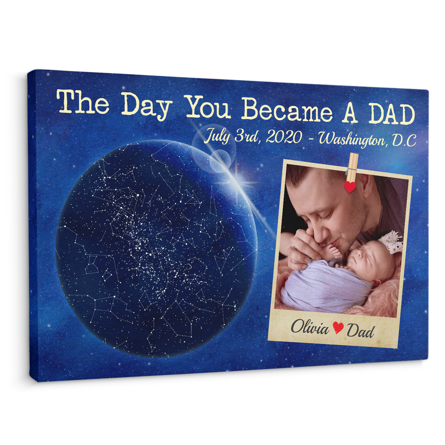 The Day You Became A Dad, Custom Star Map, Customizable Photo And Text Canvas Wall Art