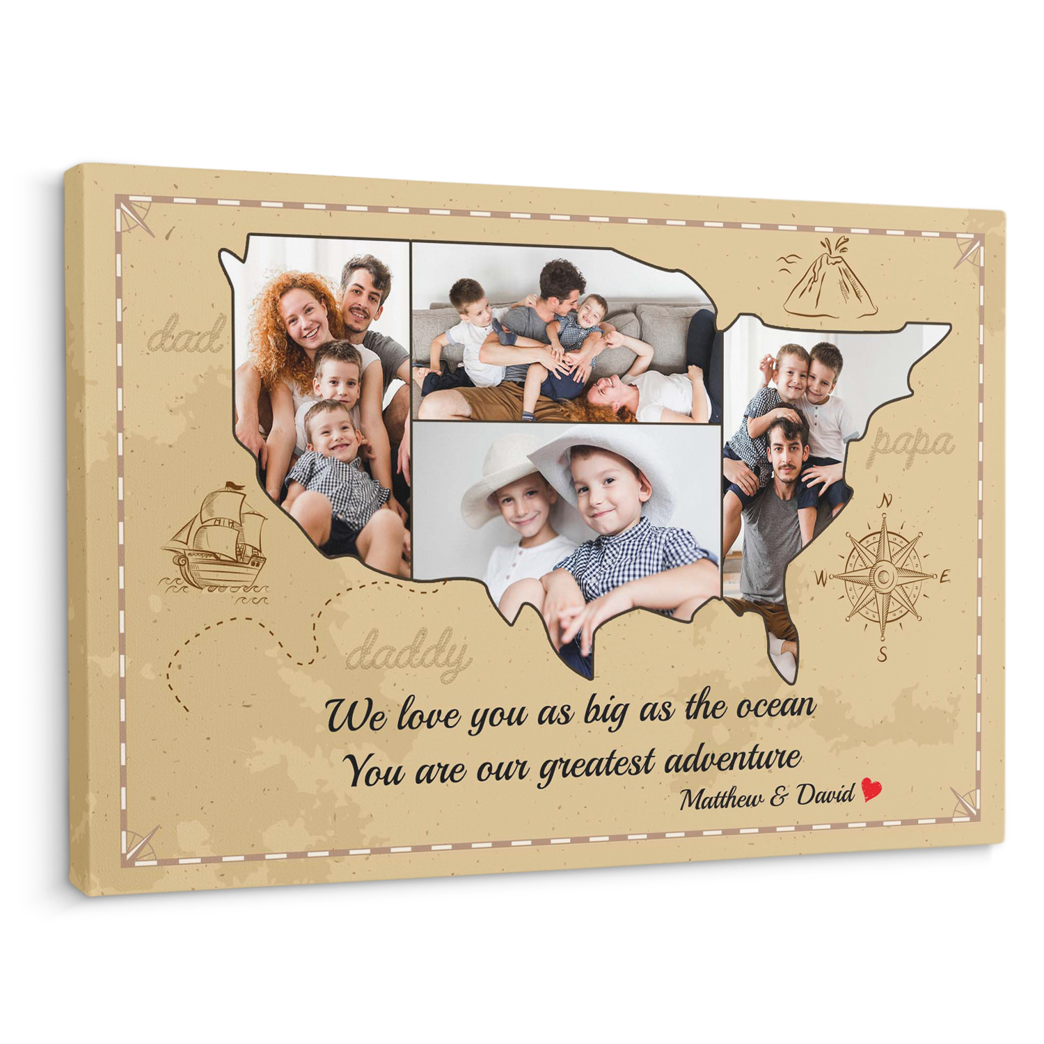 Family Custom Photo On USA Map - Customizable Canvas