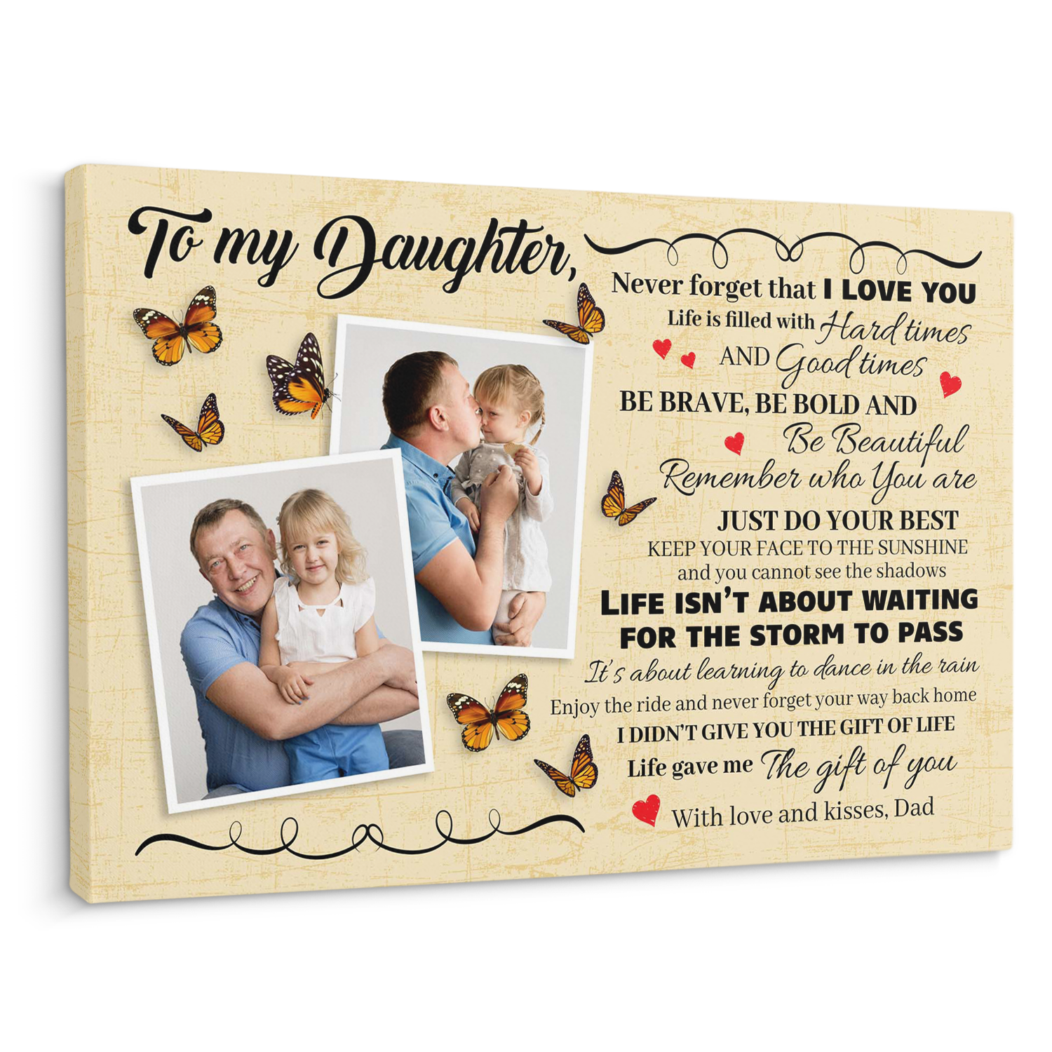 To My Daughter, Life Gave Me The Gift Of You, Custom Photo And Text Canvas Wall Art