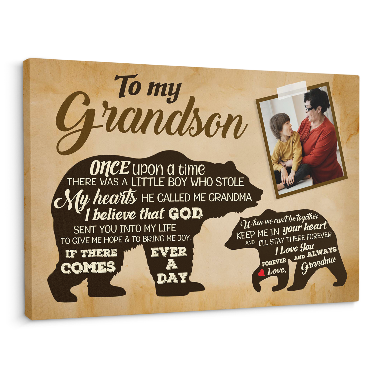 Custom Photo Canvas Wall Art, Gift For Grandson