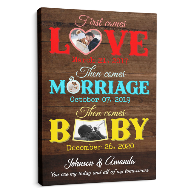 Love, Marriage, Baby, Custom Photo, Customizable Text Canvas Art Print