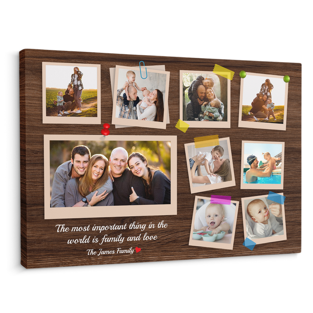Family Custom Photo Collage - Customizable Dark Wood Background Canvas