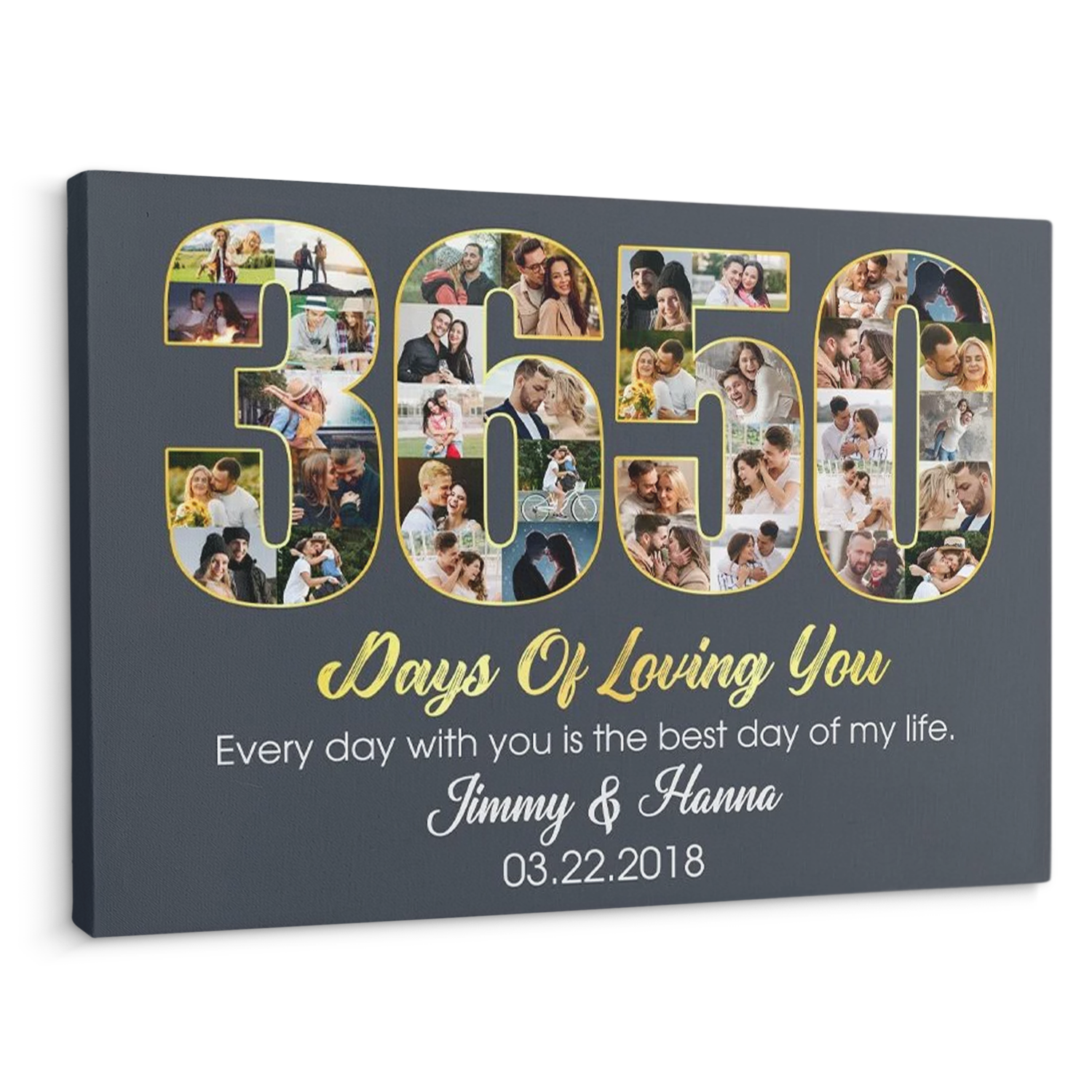 10th Wedding Anniversary 3650 Days Of Loving You Custom Photo Collage And Text Navy Background Canvas