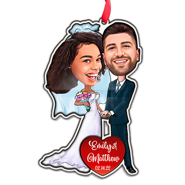 Custom Face From Photo, Bride and Groom, Christmas Shape Ornament 2 Layer