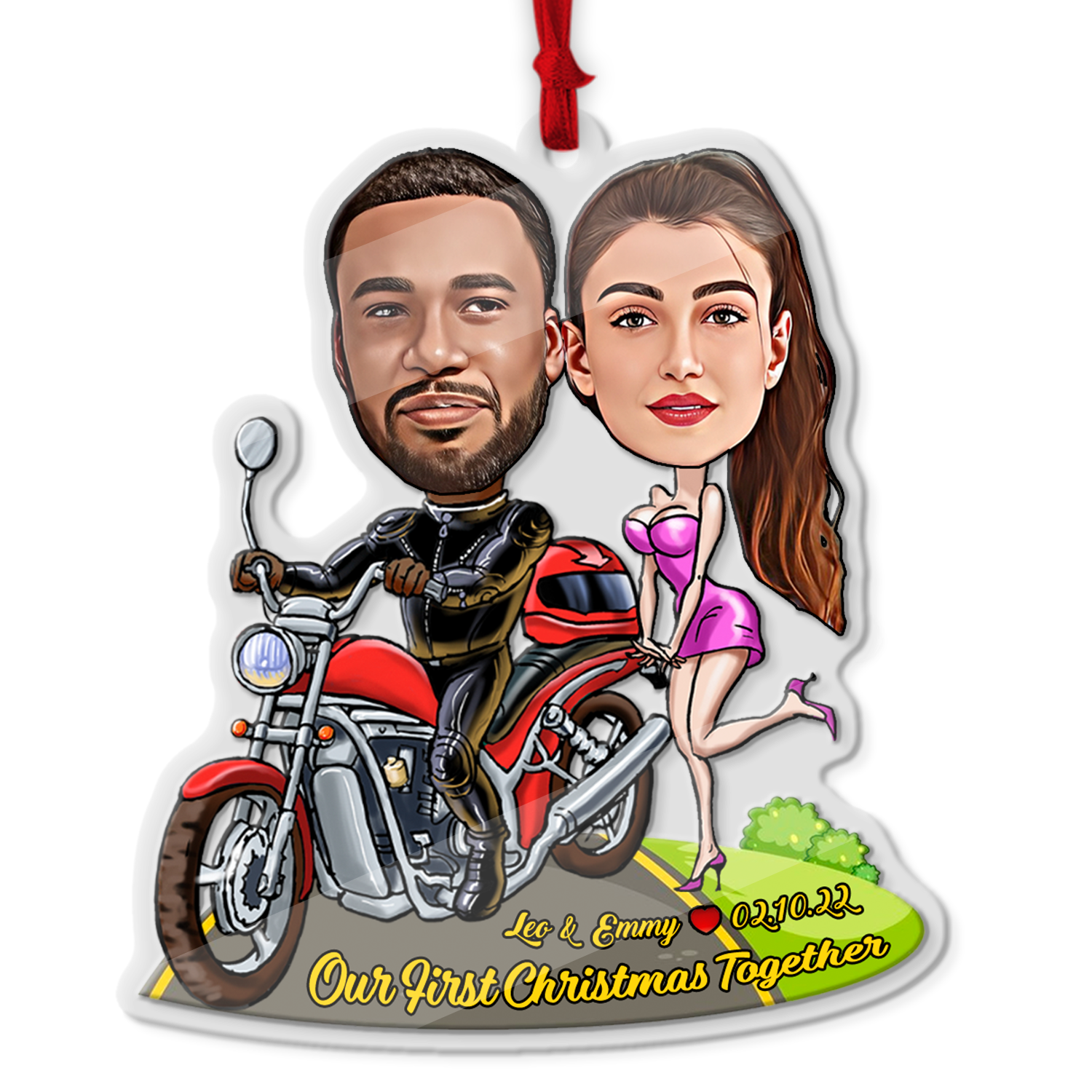 Custom Face From Photo, Gift For Couple, Motobike, Shape Ornament 2 Sides
