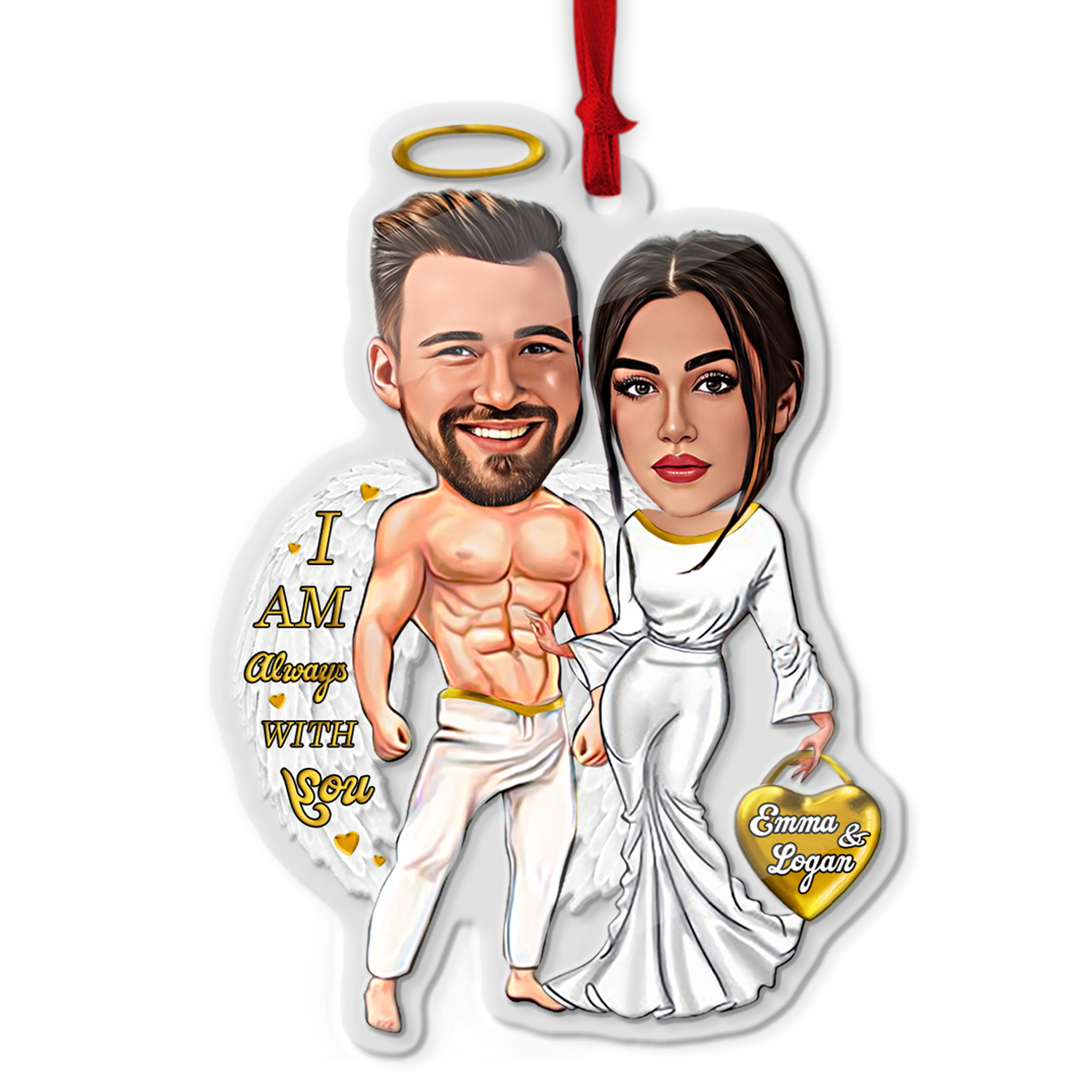 Custom Face From Photo, Gift For Couple, White Angle, Shape Ornament 2 Sides