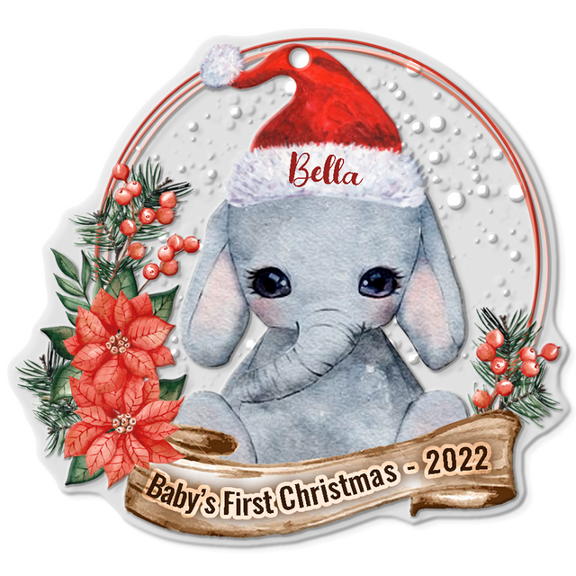 Personalized Name And Text, Ornament For Baby, Baby's First Christmas, Christmas Elephant, Christmas Shape Ornament 2 Sides