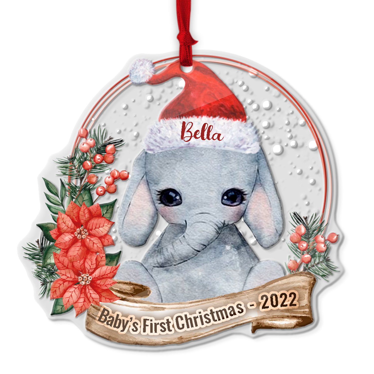 Personalized Name And Text, Ornament For Baby, Baby's First Christmas, Christmas Elephant, Christmas Shape Ornament 2 Sides
