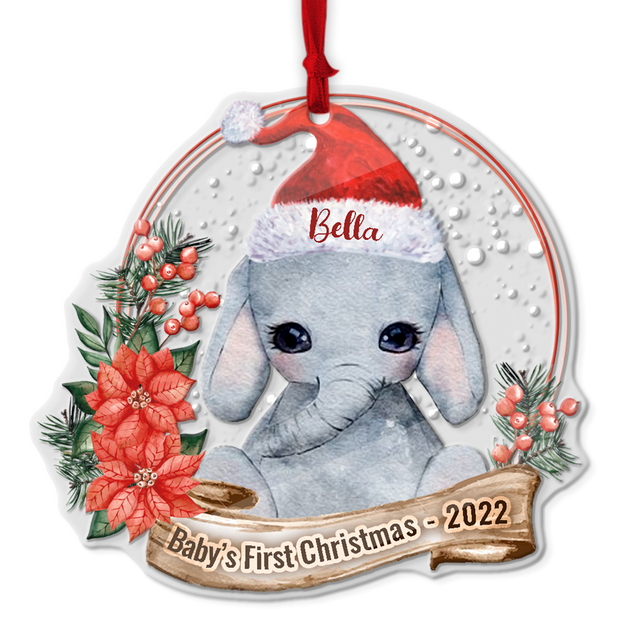 Personalized Name And Text, Ornament For Baby, Baby's First Christmas, Christmas Elephant, Christmas Shape Ornament 2 Sides