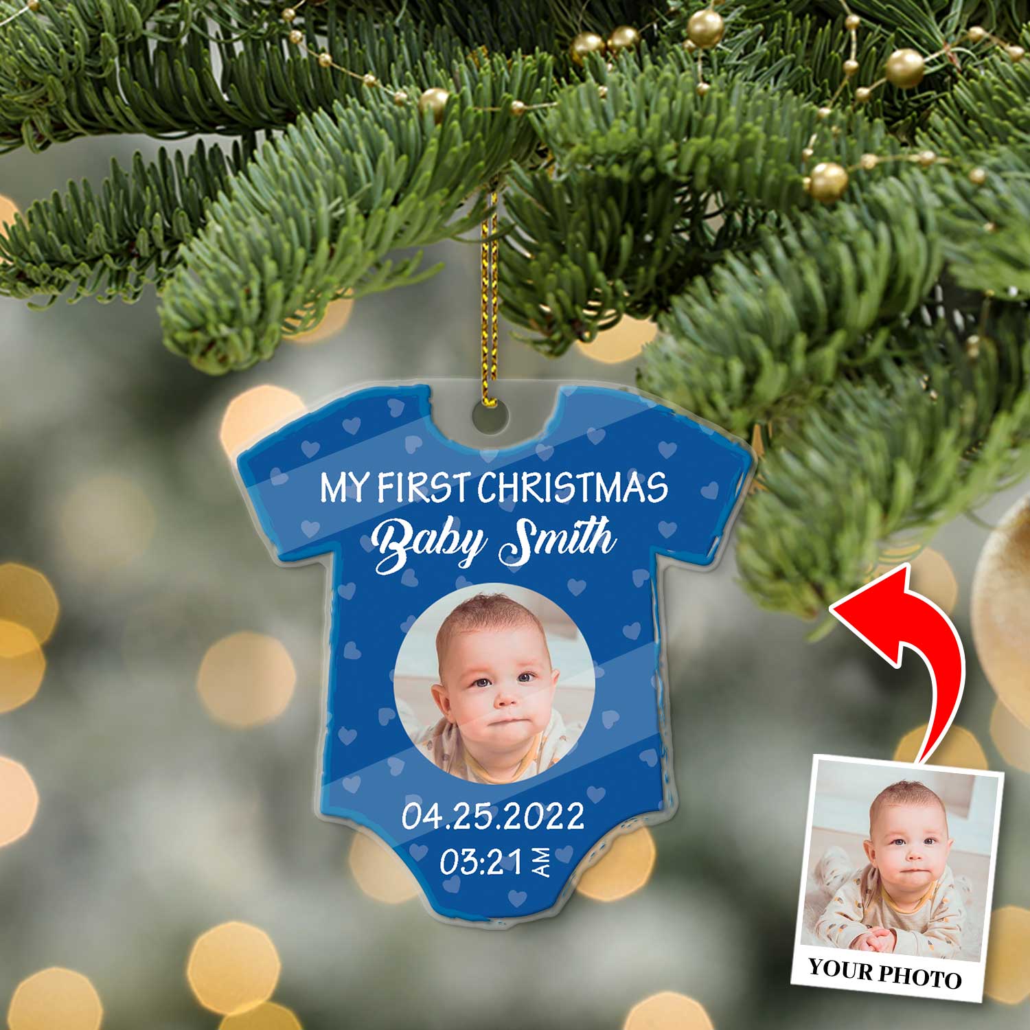 Personalized Name And Text, Ornament For Baby, Baby Boy's First Christmas, Christmas Shirt Ornament, Christmas Shape Ornament 2 Sides